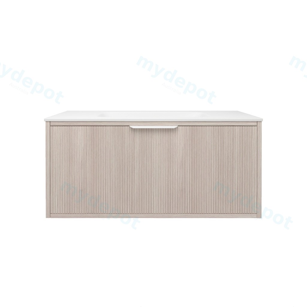[56655] 890x455x400mm Kliff Fluted Wood Grain Vanity Coastal Oak Soft Closing Drawer Pull Out With Handle
