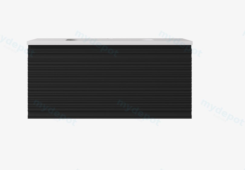 [56645] 890x455x400mm Matte Black Sedona Modern Fluted Wall Hung PVC Cabinet,Left Hand Drawers