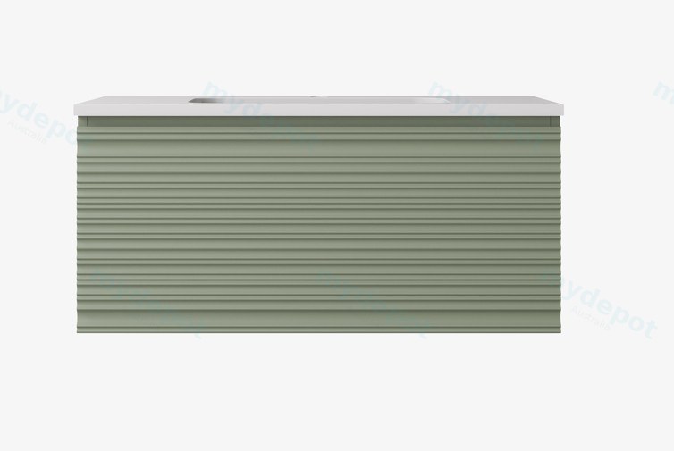 [56650] 890x455x400mm Olive Green Sedona Modern Fluted Wall Hung PVC Cabinet,Left Hand Drawers
