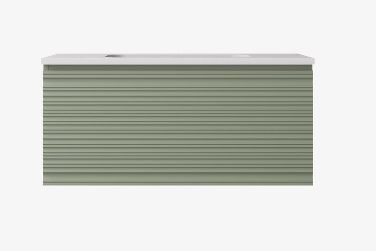 890x455x400mm Olive Green Sedona Modern Fluted Wall Hung PVC Cabinet,Left Hand Drawers