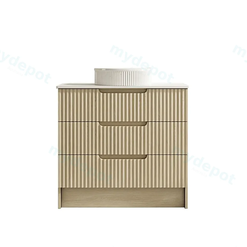 [50565] 890x455x830 Natural Oak Premium Straight Edge Freestanding vanity With Black Stone Top