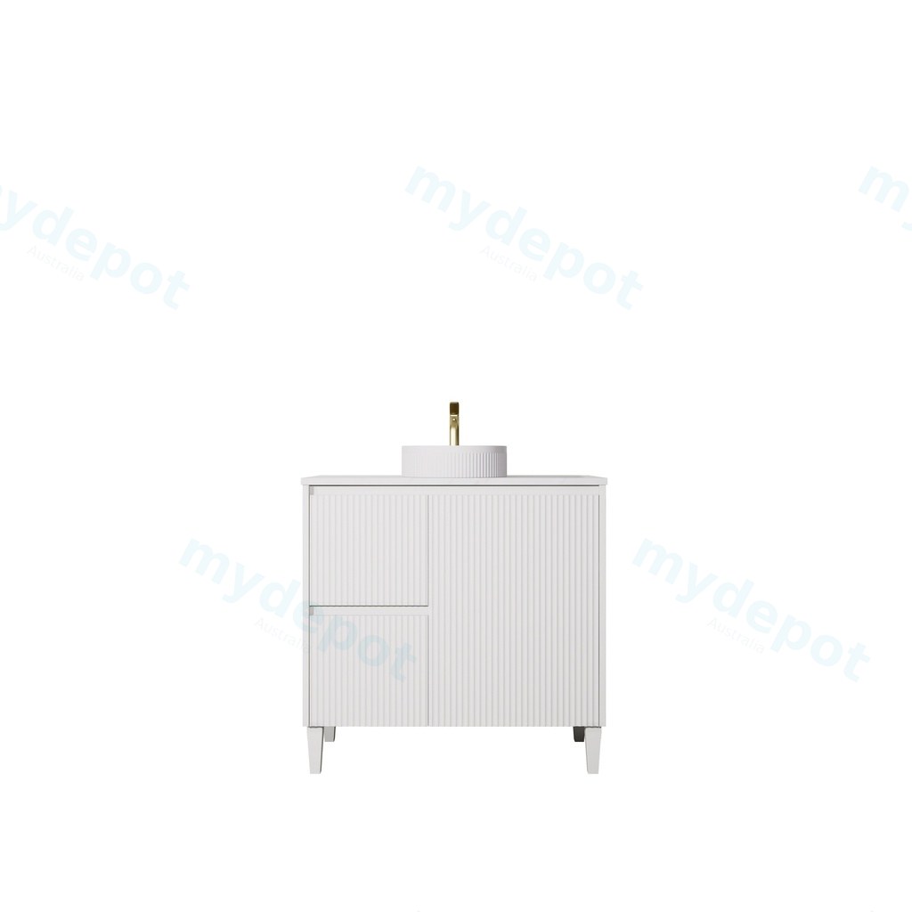 [56621] 890x455x860mm Matte White Crete Modern Free Standing Vanity,Left Hand Drawers