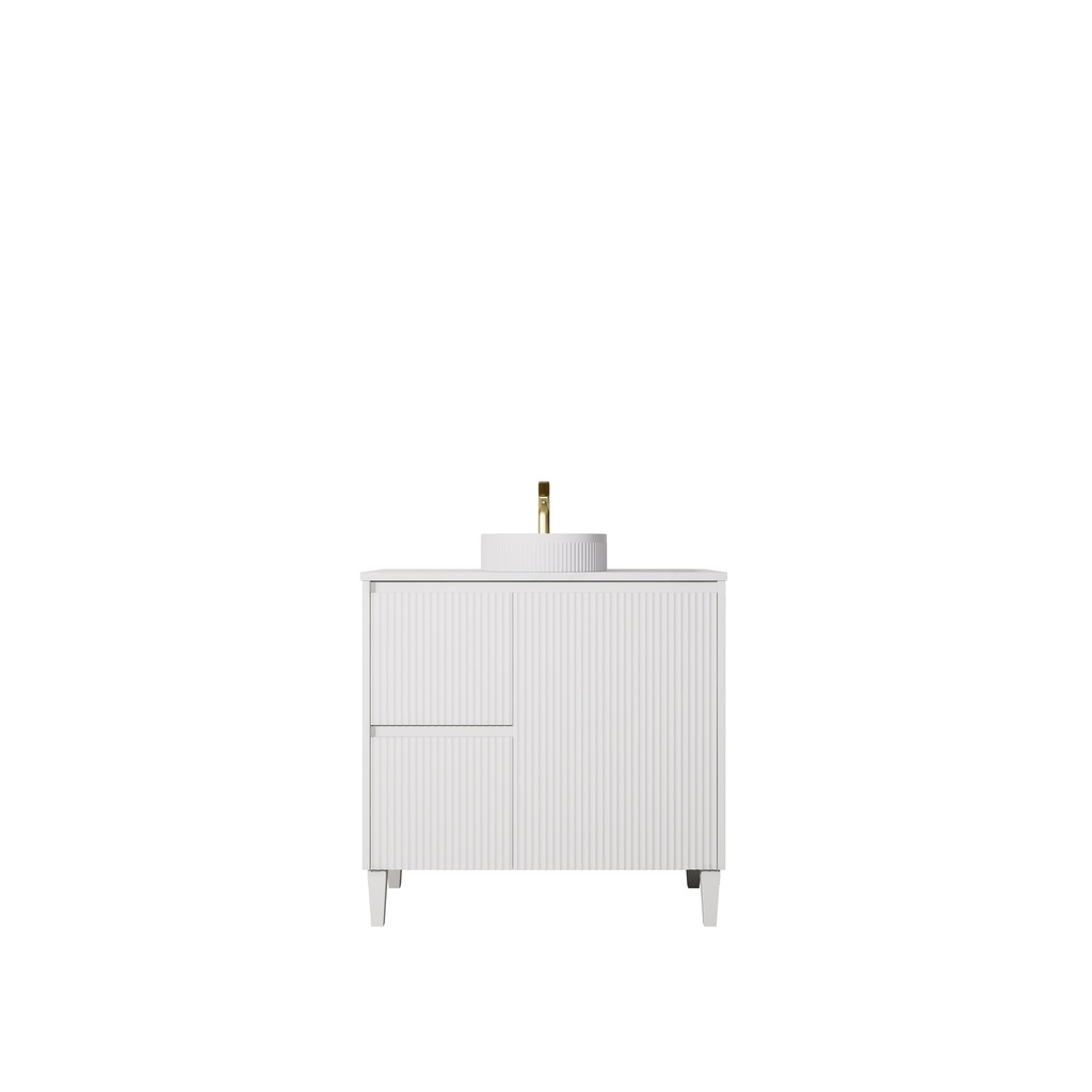 [56621] 890x455x860mm Matte White Crete Modern Free Standing Vanity,Left Hand Drawers