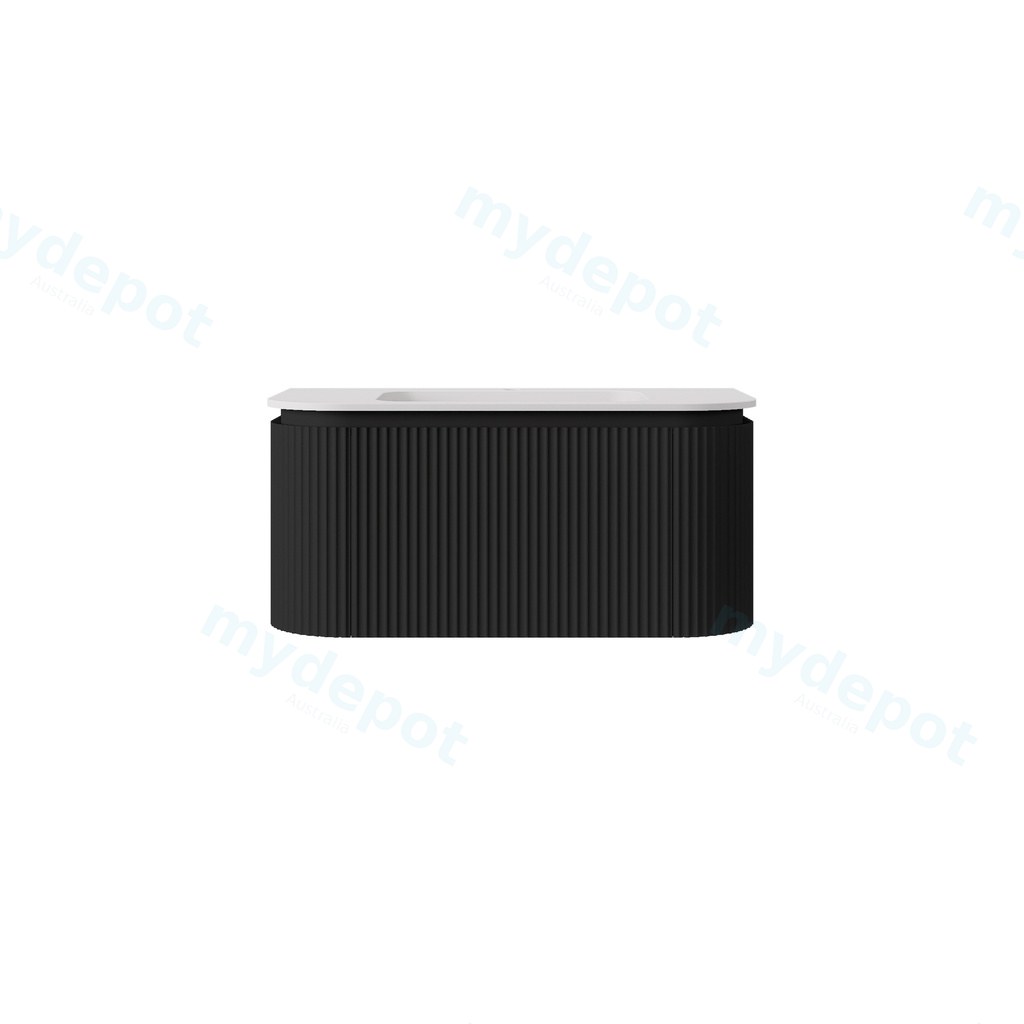 [56781] 890x495x400mm Matte Black Estella Modern Wall Hung Vanity PVC Cabinet Two Middle Drawer Plus Two Side Drawers