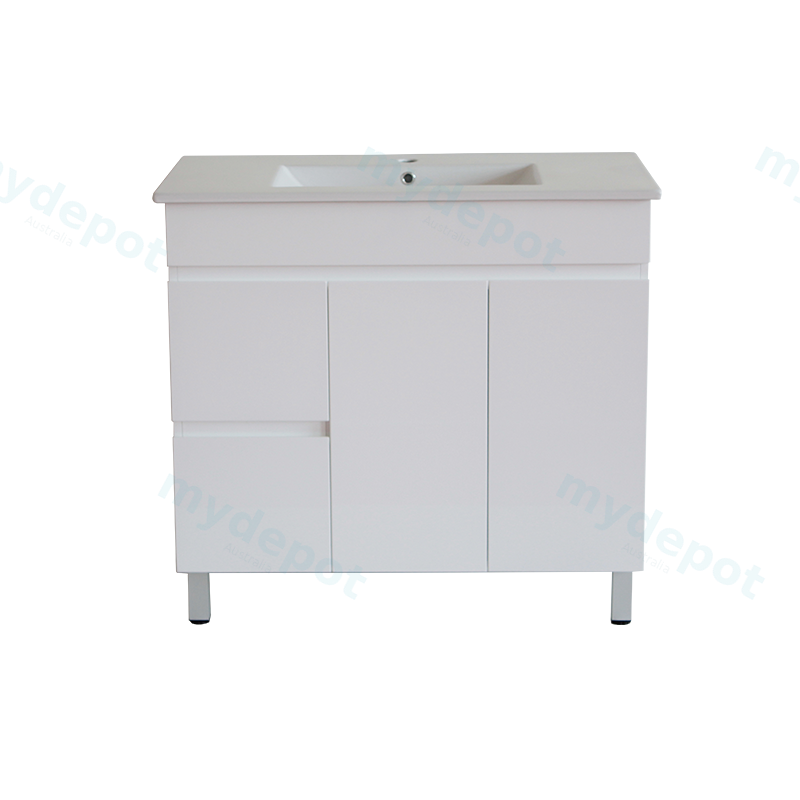 [50508] 900*350*710mm Freestangding Gloss White Slim PVC Vanity Cabinet Only Left Drawer