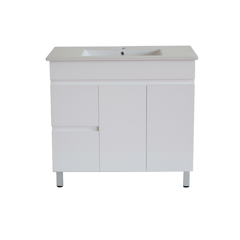 [50508] 900*350*710mm Freestangding Gloss White Slim PVC Vanity Cabinet Only Left Drawer