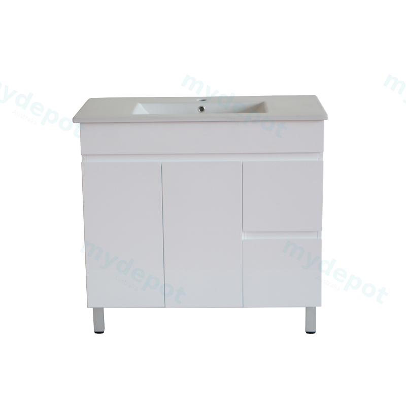 [50509] 900*350*710mm Freestangding Gloss White Slim PVC Vanity Cabinet Only Right Drawer
