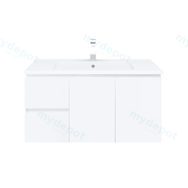 [50481] 900*450*560mm Wall Hung Gloss White Vanity Left Drawer With Ceramic Top