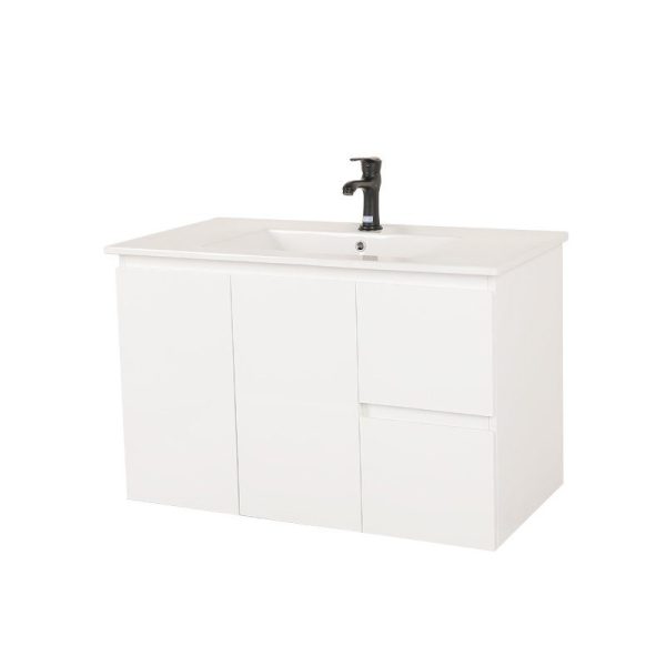 900*450*560mm Wall Hung Gloss White Vanity Right Drawer With Ceramic Top