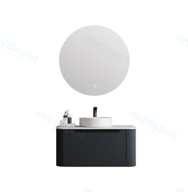 [50426] 900*460*400mm Matt Black Round Edge Grooved Wall Hung Vanity Cabinet Only Soft Closed Single Drawer