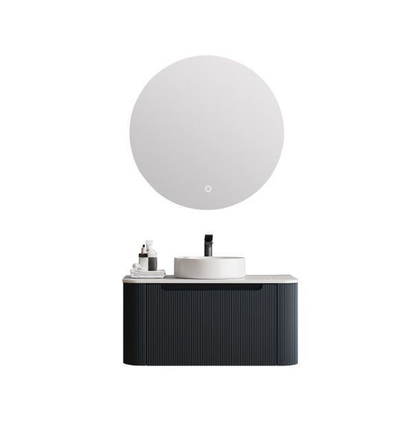 900*460*400mm Matt Black Round Edge Grooved Wall Hung Vanity Cabinet Only Soft Closed Single Drawer