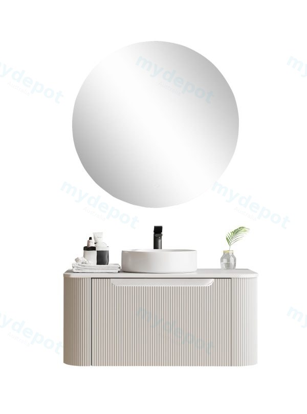 [50427] 900*460*400mm Matt White Round Edge Grooved Wall Hung Vanity Cabinet Only Soft Closed Single Drawer