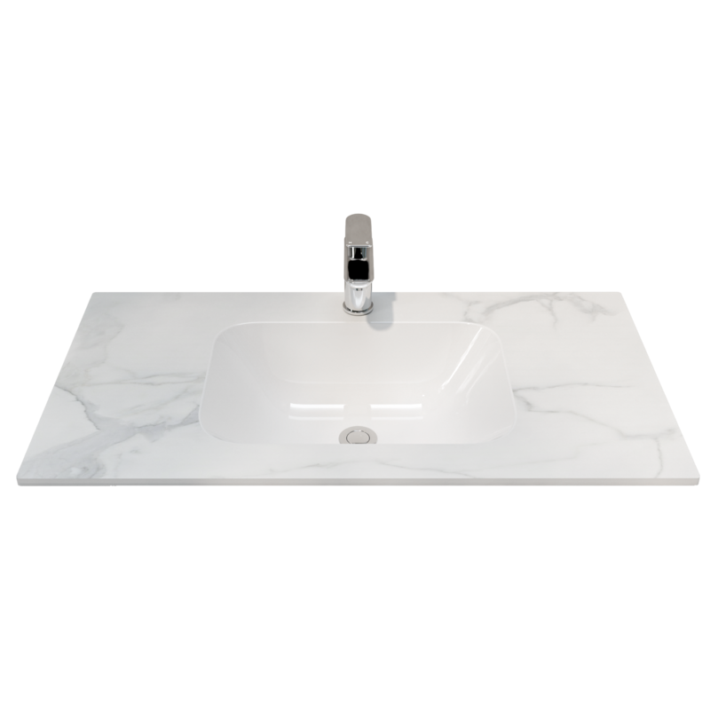[90201/UMST9046-WM] 900L*460D*180Hmm White Marble Look Sintered Stone Top With Undermount Basin