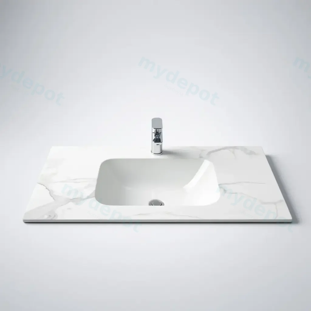 [90201/UMST9046-WM] 900Lx460Dx180Hmm White Marble Look Sintered Stone Top With Undermount Basin