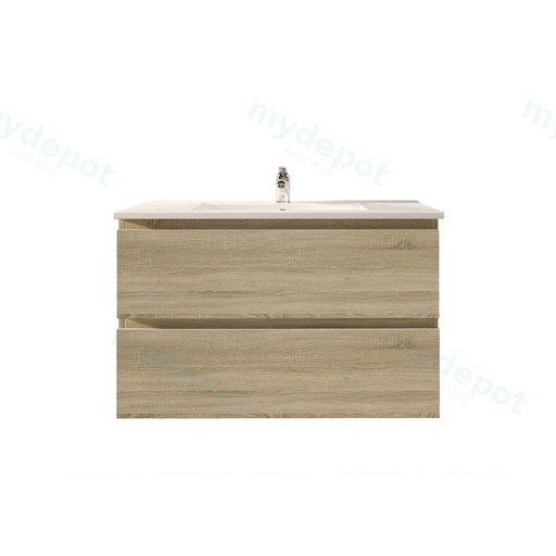 [93013/Q9046WO] 900Lx550Hx450Dmm White Oak MDF Board with PVC Vacuum Filmed 2/DW Wall Hung Vanity