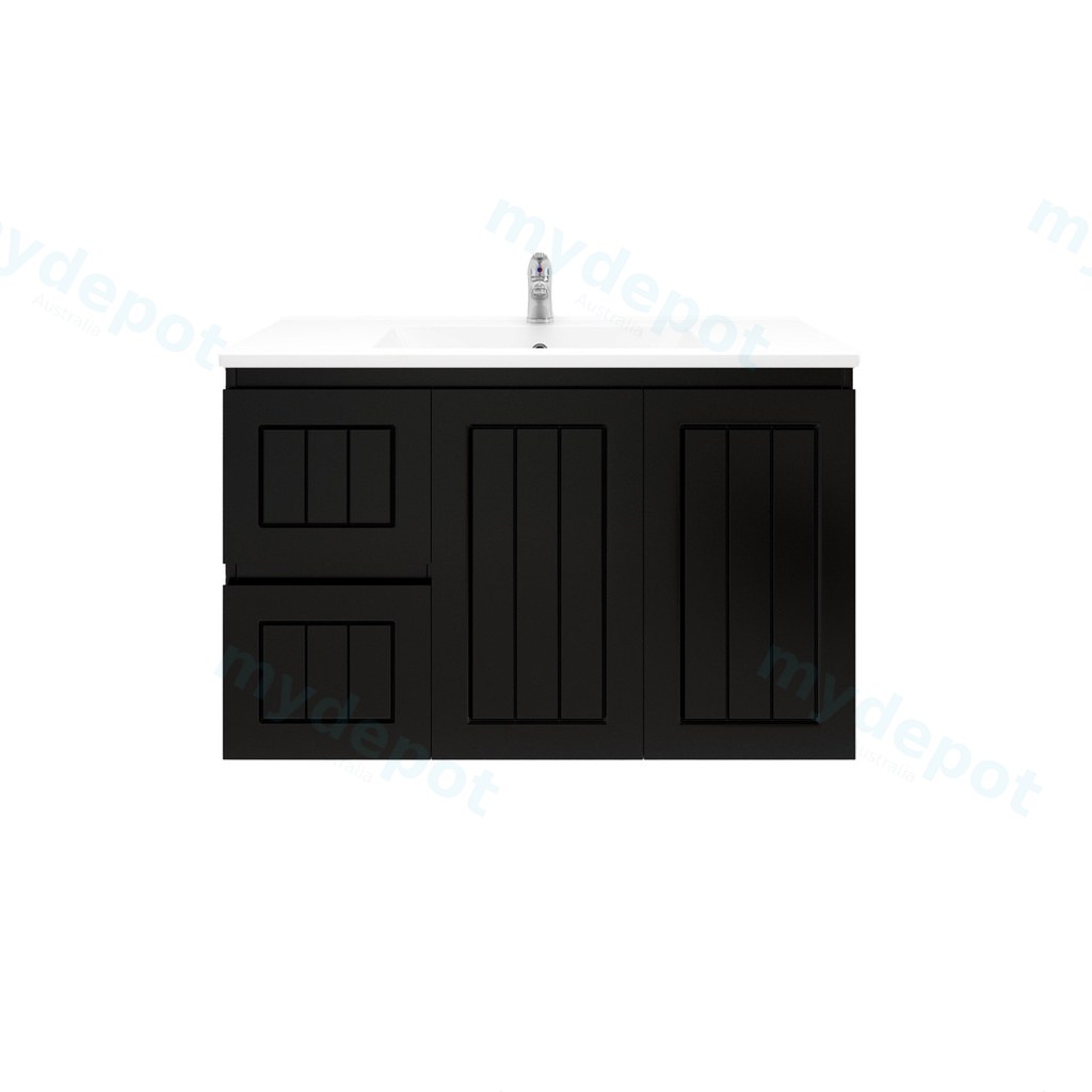 [91093/AM94WL-MB] 900Lx550Hx460Dmm Amber Matte Black 2PAC MDF 2L/DW 2R/DR Wall Hung Vanity