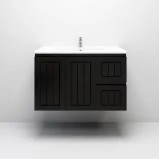 [91094/AM94WR-MB] 900mm Amber Matte Black MDF 2 Right Drawers 2 Left Doors Wall Hung Bathroom Vanity Cabinet Only