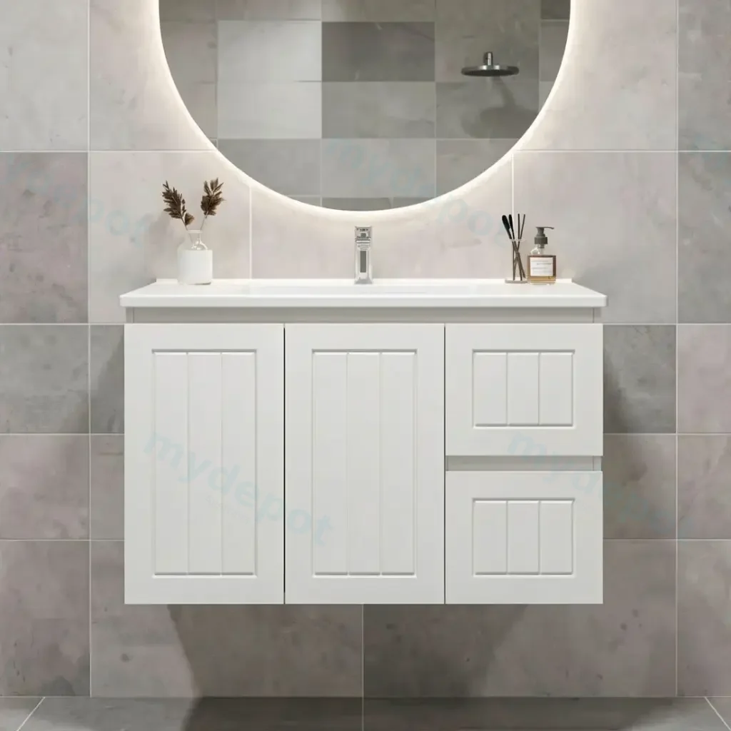 900Lx550Hx460Dmm Amber Matte White 2PAC MDF 2R/DW 2L/DR Wall Hung Vanity