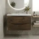 900mm Dark Oak MDF Board with PVC Vacuum Filmed Two Drawers Curved Wall Hung Vanity Cabinet Only