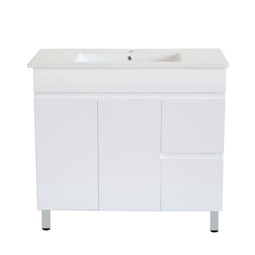 [91017/M93LR] 900Lx830Hx350Dmm Gloss White 2PAC MDF 2R/DW 2L/DR Freestanding Vanity