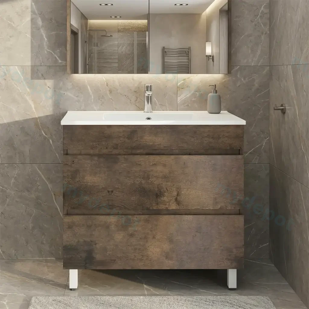 [93043/DO9046L] 900Lx830Hx450Dmm Dark Oak MDF Board with PVC Vacuum Filmed 2/DW Freestanding Vanity