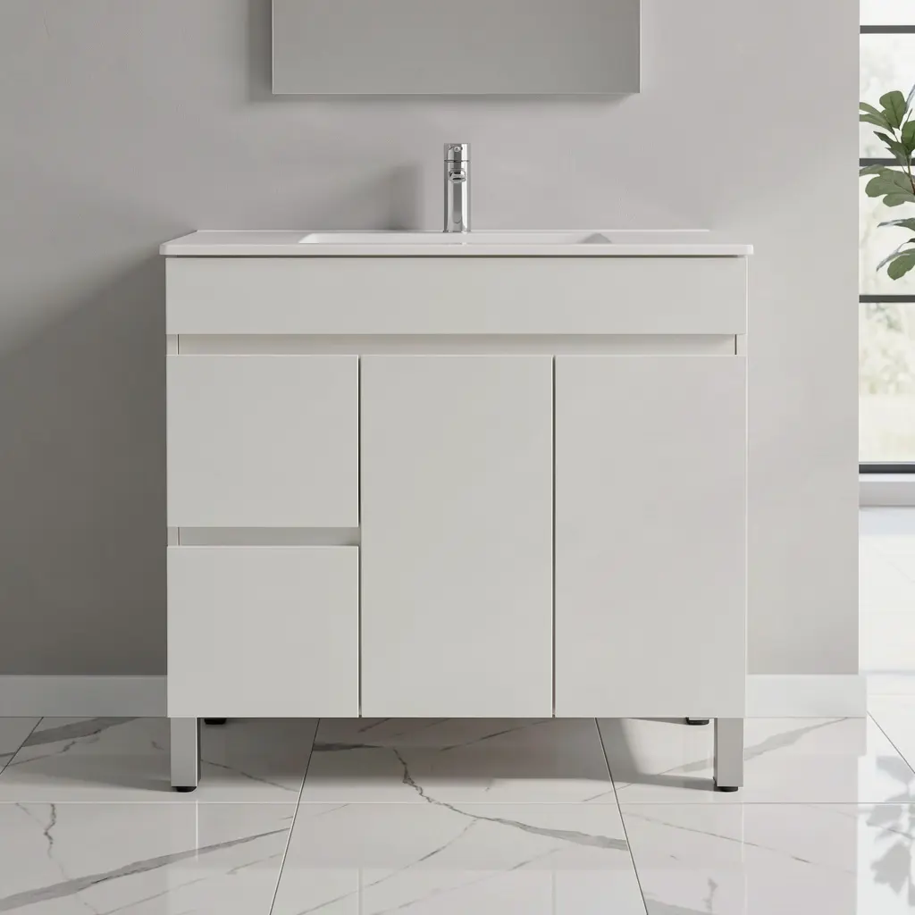 900Lx830Hx450Dmm Gloss White 2PAC MDF 2L/DW 2R/DR Freestanding Vanity