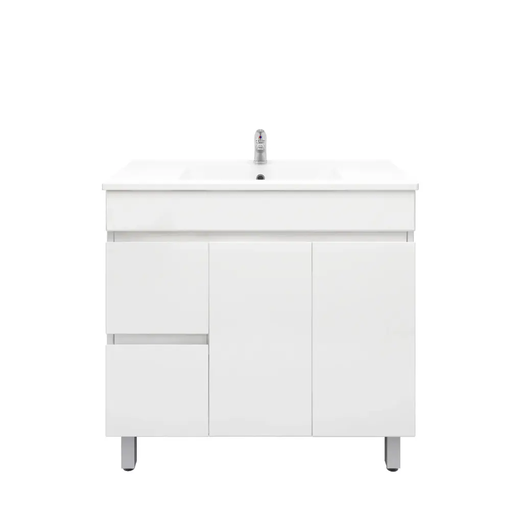 900Lx830Hx450Dmm Gloss White 2PAC PVC 2L/DW 2R/DR Freestanding Vanity