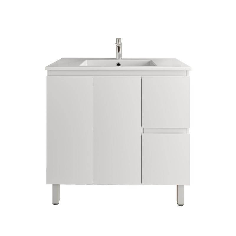 900Lx830Hx450Dmm Gloss White 2PAC PVC 2R/DW 2L/DR Freestanding Vanity