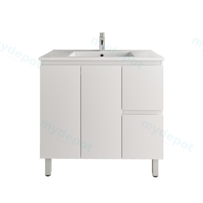 [92102/APVC94LR] 900mm Freestanding Bathroom Vanity Cabinet Only PVC Right Drawer Gloss White