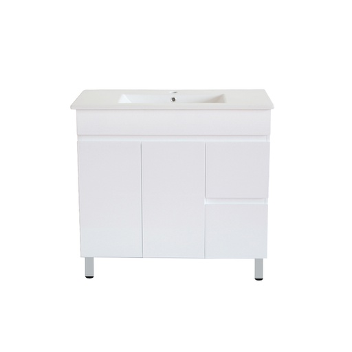 [92019/PVC94LR] 900Lx830Hx450Dmm Gloss White 2PAC PVC 2R/DW 2L/DR Freestanding Vanity