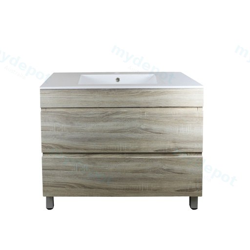 [93041/WO9046L] 900Lx830Hx450Dmm White Oak MDF Board with PVC Vacuum Filmed 2/DW Freestanding Vanity