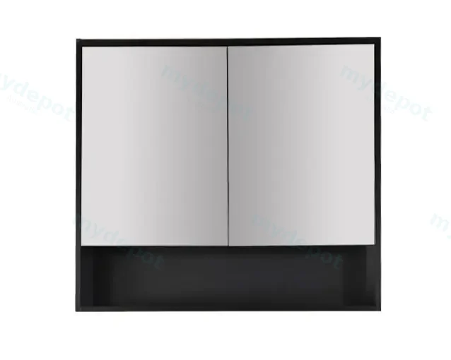 900x150x780mm Hera Black Oak MDF Shaving Cabinet With Two Doors Two Fixed Shelves