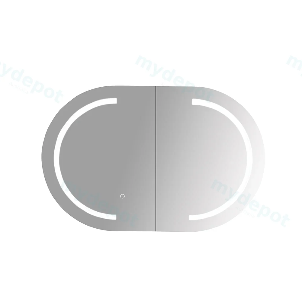 [50580] 900x600x160mm Matt White Athena LED Oval PVC Shaving Cabinet Two Doors