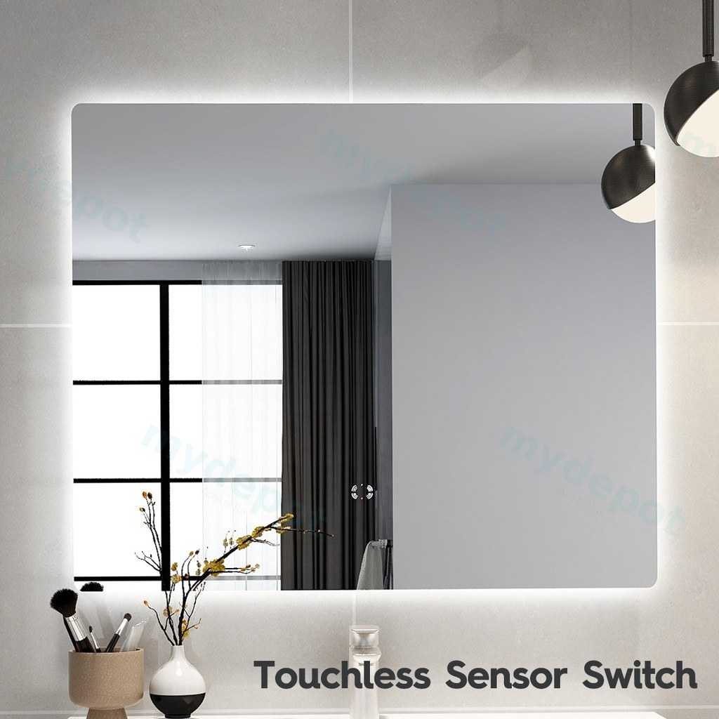 [86120/UL9075BRM] 900×750mm Curved Rim Rectangle 3 Color Backlit LED Mirror With Touchless Sensor Switch