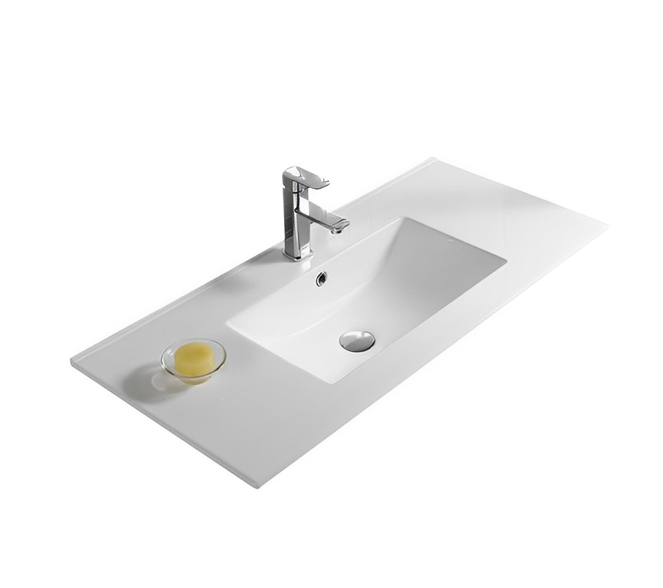 905*463*175mm Gloss White Crete Fine Ceramic Counter Top One Tap Hole Overflow,32mm Waste