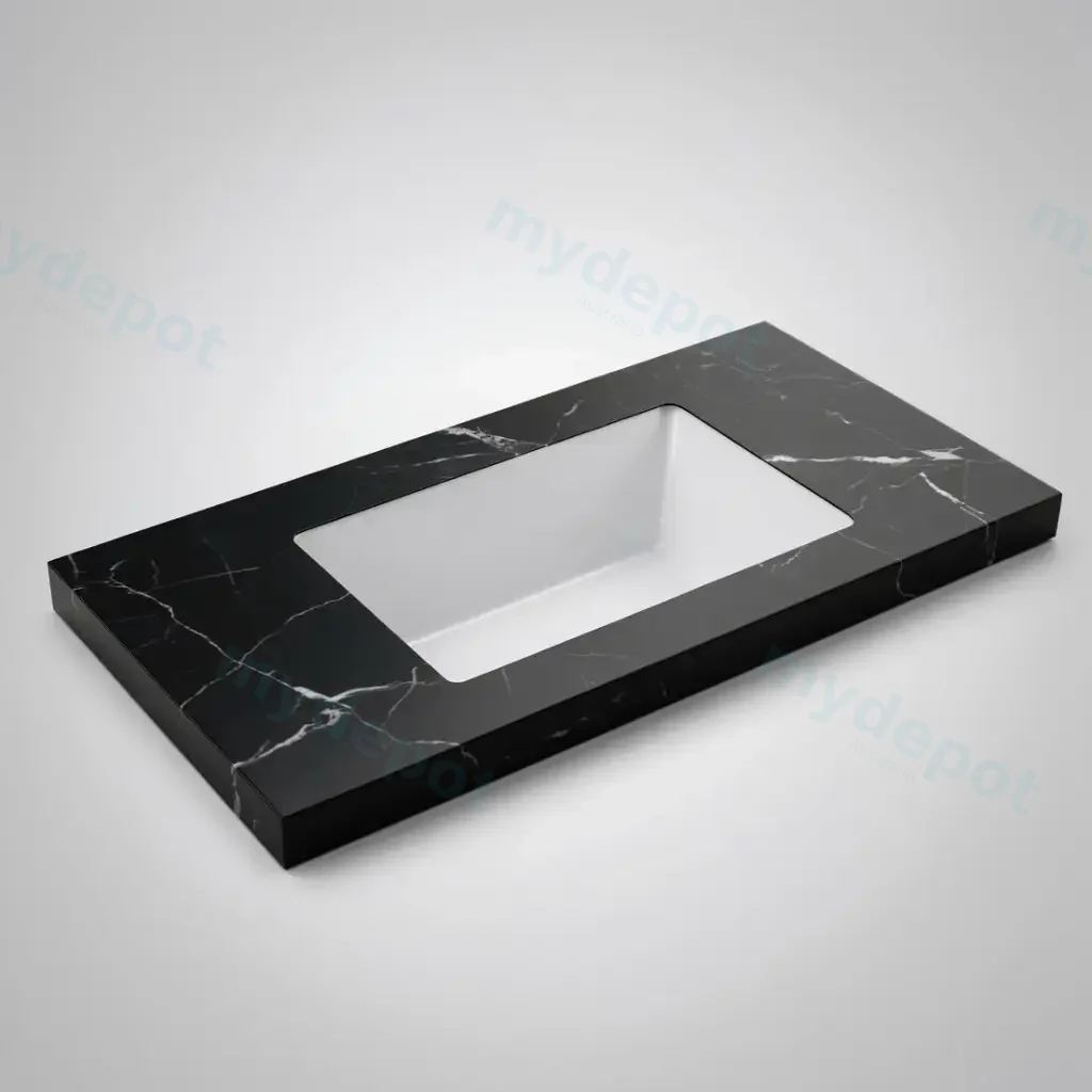 [56440] 905X465X50mm Calacatta Night Black Sintered Stone Semless Joined With Fine Ceramic Basin Stone Single Bowl