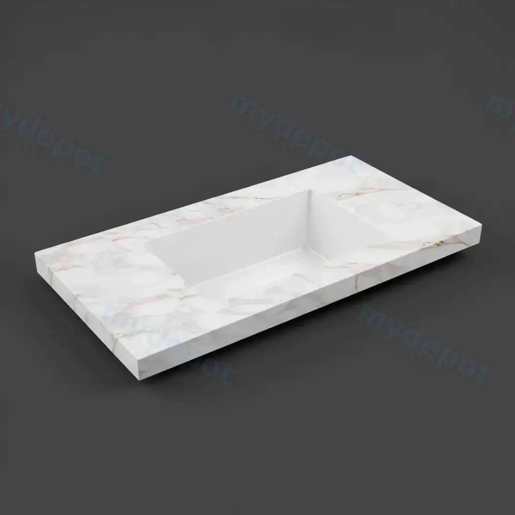 [56433] 905X465X50mm Carrara Gold Sintered Stone Semless Joined With Fine Ceramic Basin Stone Single Bowl No Tap Hole