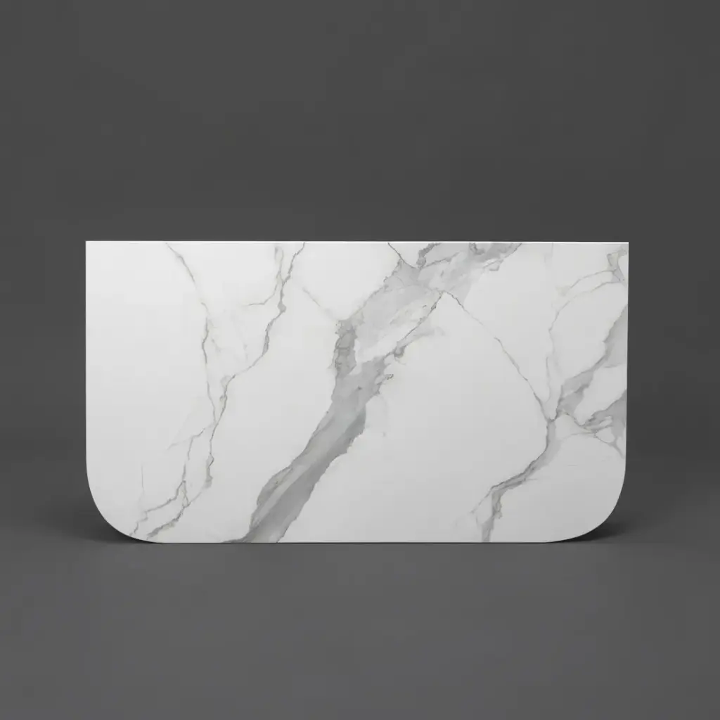 900mm White Marble Look Sintered Stone Top Matte Finish Rounded Corner Benchtop
