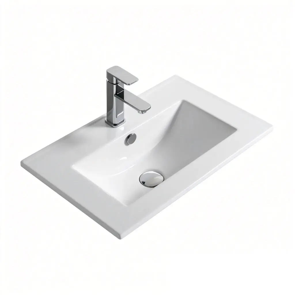 915*365*165mm Gloss White Crete Fine Ceramic Slim Counter Top One Tap Hole Overflow,32mm Waste