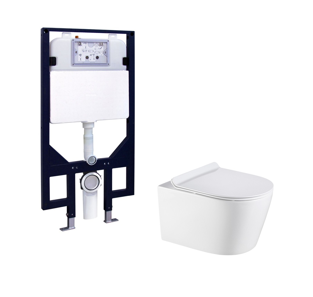 Agena R&T Inwall Wall Hung Toilet Suite Pan:Gloss White Rimless Wall Hung Pan