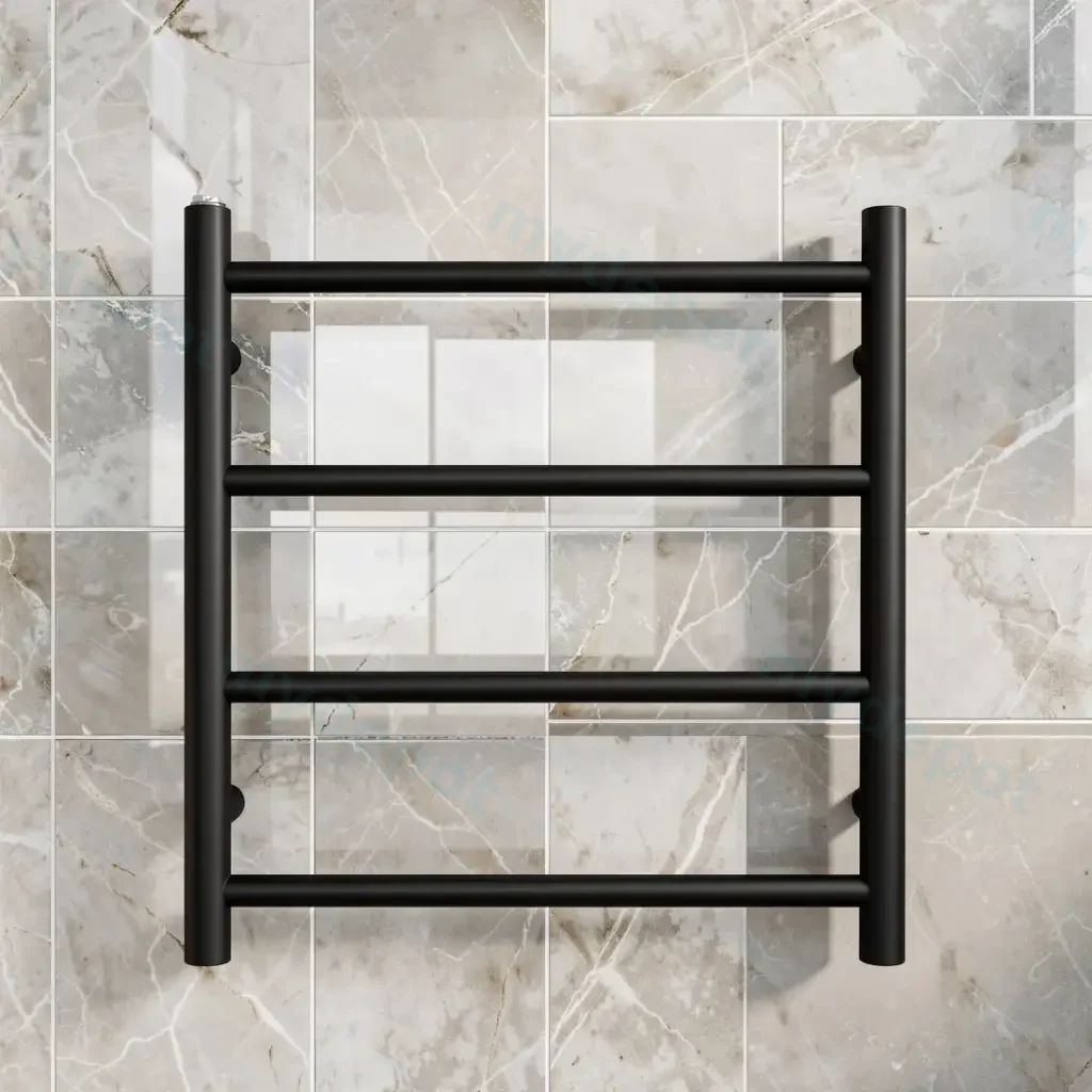 [41163] Black Round Electric Heated Towel Rack 4 Bars
