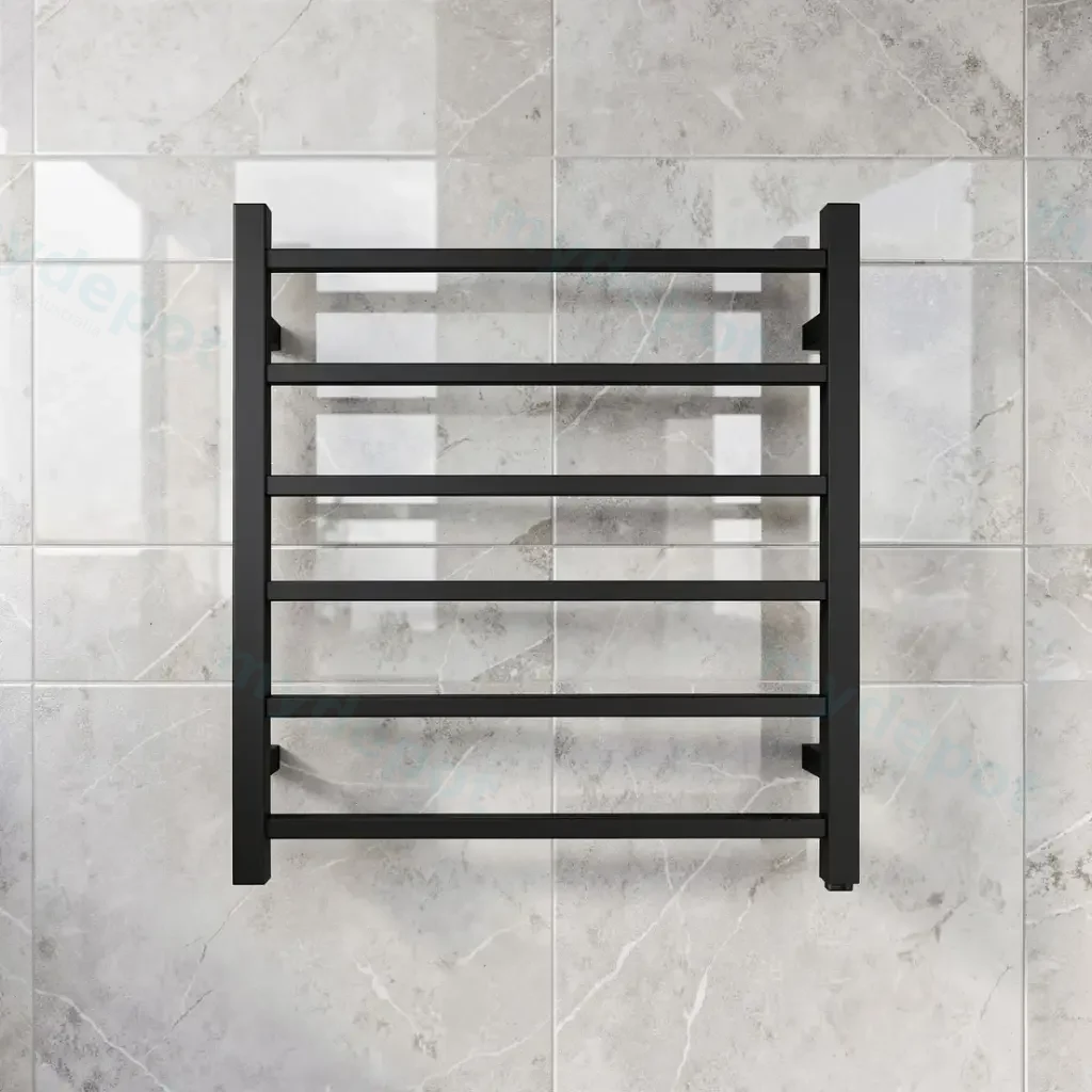 [40442] Black Square Electric Heated Towel Rack 6 Bars