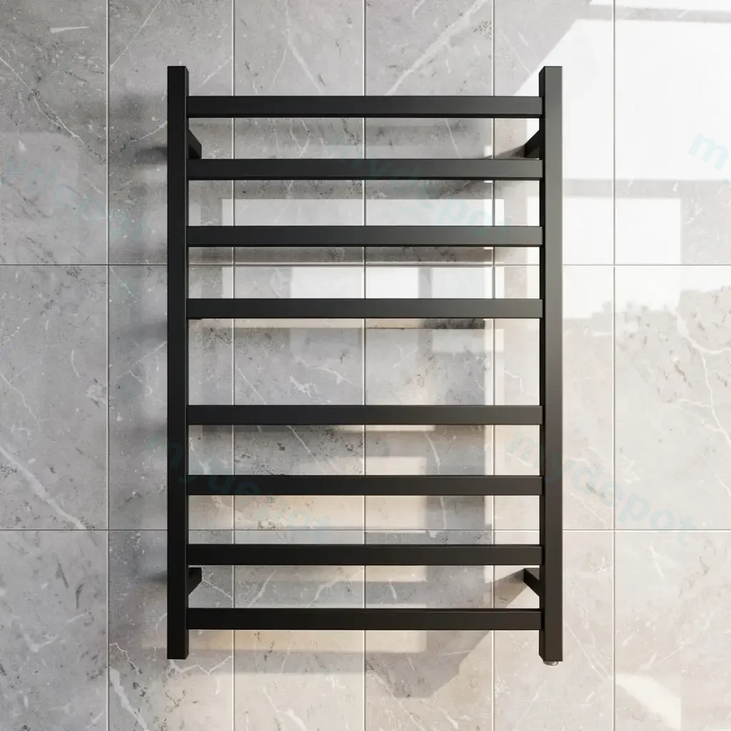 [40444] Black Square Electric Heated Towel Rack 8 Bars