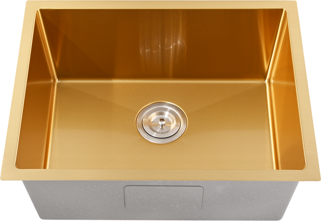 Bowl Size:540X400X230mm Overall Size:580X440X230mm Brushed Gold Kliff Hand Made Pvd Stainless Steel Sinks
