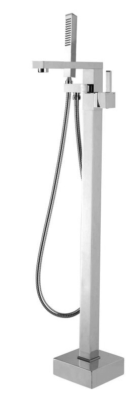 Brushed Nickel Freestanding Bath Mixer With Handheld Shower