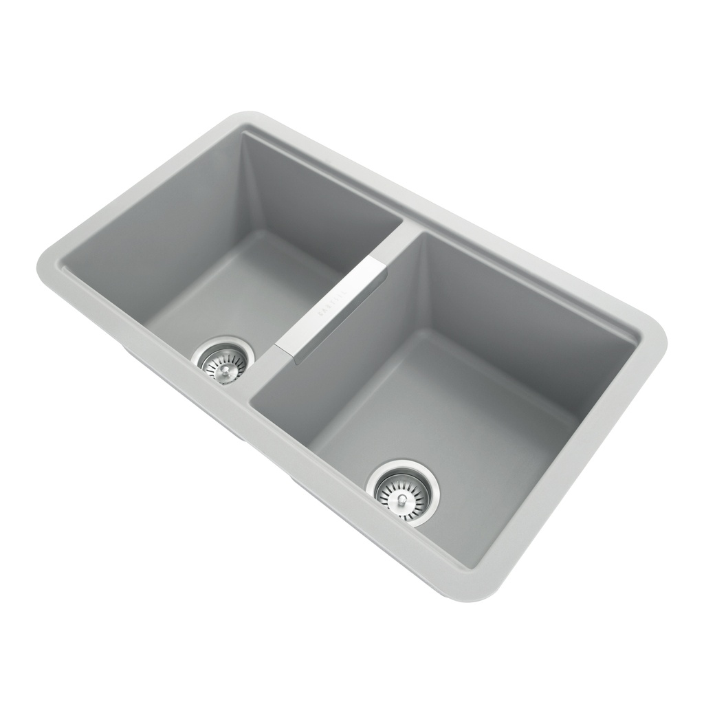 [40578] Carysil CGDB Concrete Grey Double Bowl Granite Kitchen Sink 824*481*241mm