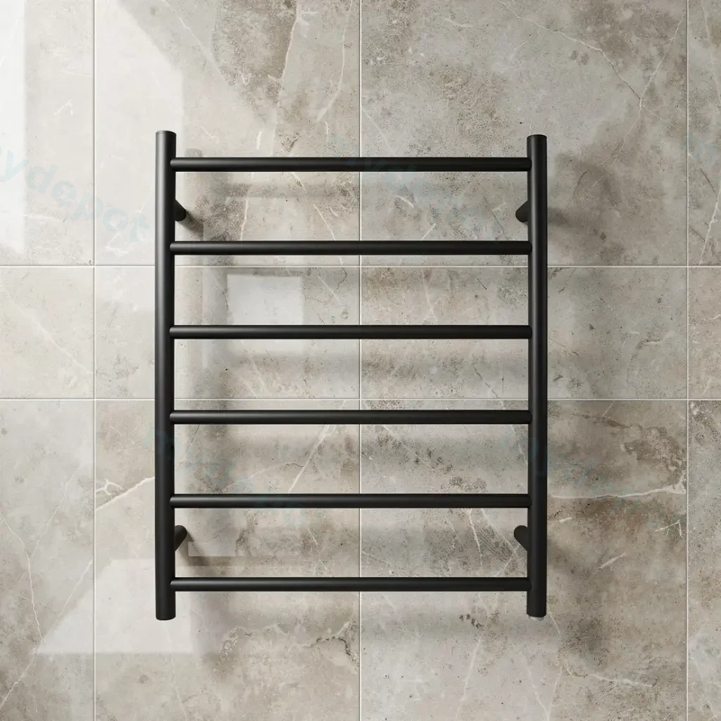 [40446] Chrome Black Electric Heated Towel Rack 6 Bars