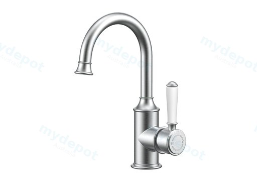 [44246] Clasico Gooseneck Basin Mixer Ceramic handle in Brushed Nickel