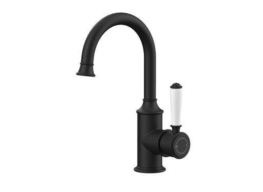Clasico Gooseneck Basin Mixer Ceramic handle in Matt Black