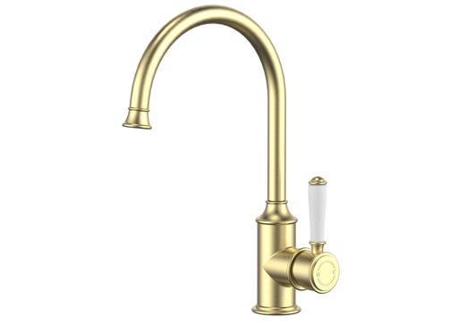 Clasico Gooseneck Sink Mixer Ceramic handle in Brushed Gold